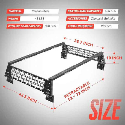 Truck Bed Adjustable Cross Bars, Wide Width Adjustment for All Pickup Trucks, No-Drills Needed Installation (Not for Any Bed Cover), 95033C