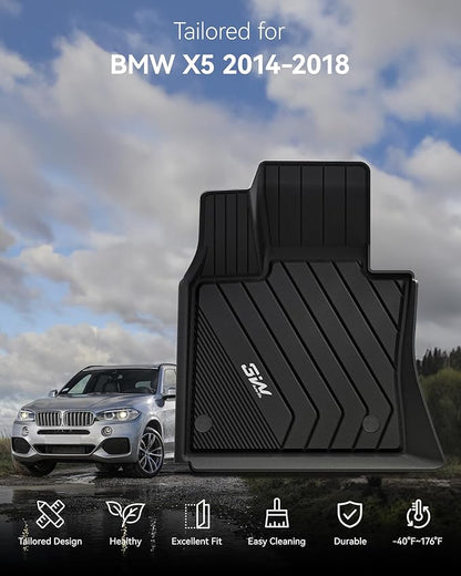 3W BMW X5 Floor Mats & Cargo Liner Fit for BMW X5 2014 2015 2016 2017 2018, TPE All-Weather Custom Fit Full Set Harmless Heavy Duty Floor Liner and Trunk Mat Car Accessories
