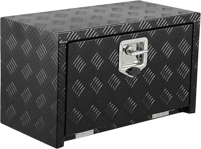 Garvee 24 Inch Heavy Duty Aluminum Tool Underbody Box, Waterproof Square Truck Storage Organizer Chest for Pick Up Truck Bed, Rv Trailer (24" X 12" X 14" - Black)