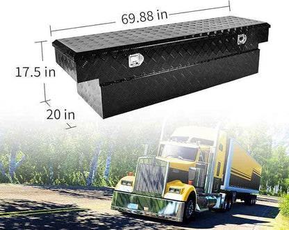 69 Inch Black Heavy Duty Aluminum Tool Box Wide Utility Trailer Stripes Plated 5 Bar Tread for Pick Up Truck Bed RV ATV Organizer Trailer Storage ToolBox w/Lock and Keys (69"X20"X17.5")