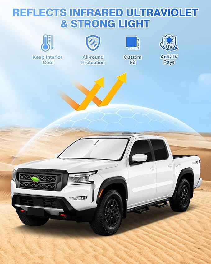 Windshield Sun Shade for 2022-2025 2026 Nissan Frontier Accessories Side Rear Window Shade Cover Sun Visor Shield Privacy Cover Keep Vehicle Cool Black 5PCS