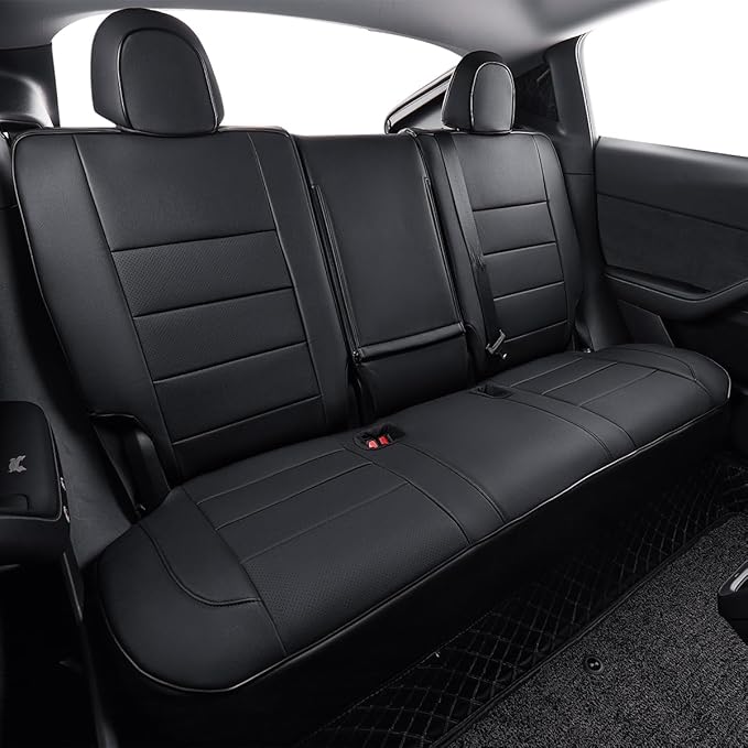EKR Model Y Seat Covers for Tesla Model y 2020 2021 2022 2023 2024 2025 Long Range/Performance/Standard Range (Only for 5 Seats),Leather Car Seat Cover Full Set,Faux Leather (Black)