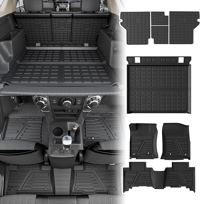 Rongtaod Floor Mats Compatible with 2013-2024 Toyota 4Runner 5 Seats Trunk Mat Cargo Mat Cargo Liner Back Seat Cover Protector 2023 4 Runner Accessories (Set of 8 Mats,Fit Without Sliding Tray)