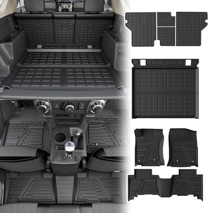 Rongtaod Floor Mats Compatible with 2013-2024 Toyota 4Runner 5 Seats Trunk Mat Cargo Mat Cargo Liner Back Seat Cover Protector 2023 4 Runner Accessories (Set of 8 Mats,Fit Without Sliding Tray)