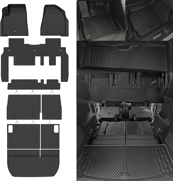 Custom Fit Floor Mats for Chevy Traverse 2009-2017/Buick Enclave 2008-2017 8 Seats/Bench Seat, All Weather TPE Floor Liners & Trunk Mat & 2nd/3rd Row Backrest Mats, Full Set Interior Accessories