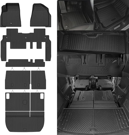 Custom Fit Floor Mats for Chevy Traverse 2009-2017/Buick Enclave 2008-2017 8 Seats/Bench Seat, All Weather TPE Floor Liners & Trunk Mat & 2nd/3rd Row Backrest Mats, Full Set Interior Accessories