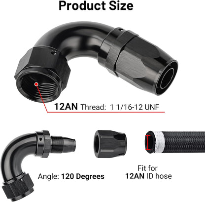 EVIL ENERGY 12AN 120 Degree One Piece Full Flow Hose End Fitting Swivel For CPE Braided Hose