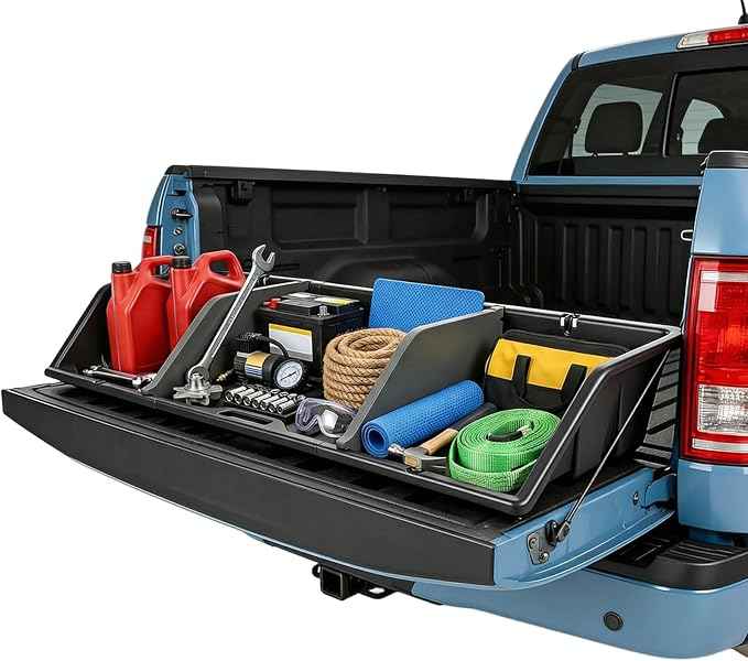 GEARLAST 52 inch Truck Bed Cargo Box, Truck Bed Organizers and Storage,Truck Bed Storage System with Isolation Netting and Tarpaulin, Tailgate-Slide Design for Effortless Loading/Unloading