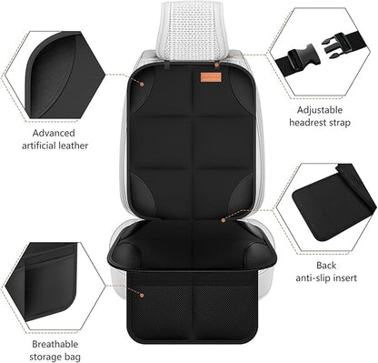 SMART ELF Car Seat Protector, 2Pack Seat Protector Protect Child Seats with Thickest Padding and Non-Slip Backing Mesh Pockets for Baby and Pet,Sedan SUV Truck (Black)