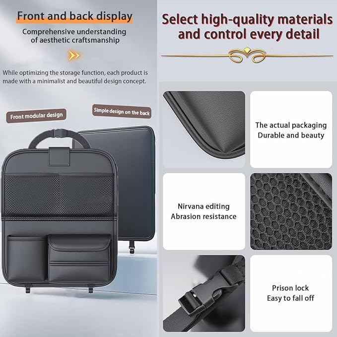 Backseat Car Organizer,5 Storage Pocketscar Seat Organizer,Car Storage Organizer with Foldable Food Tray,Car Seat Back Protectors Kick Mats Travel Accessories