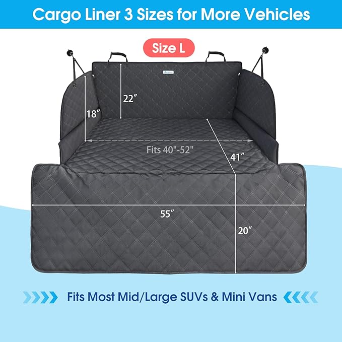 ALLANSING Dog Cargo Liner for Midsize/Large SUV & Minivan - Heavy-Duty 900D Oxford Waterproof Pet Cargo Protector with 3-Sided Zippered All-Round Protection & TPU Suction Cups, Ideal for Dog Travel