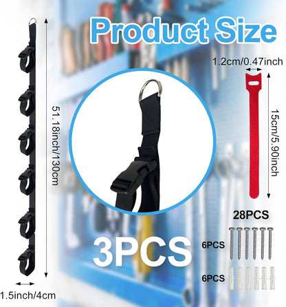3 Pcs Extension Cord Organizers Storage Garage Extension Cord Holder with 6 Slots Organizer Straps with 28 Pcs Cable Ties 6 Pcs Hardware Nails for Vertical Space Cable Hose Rope String Lights