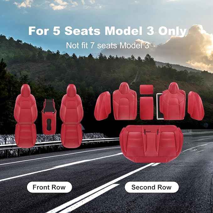 Tesla Model 3 Car Seat Covers Nappa Leather Car Interior Seat Airbag Compatible Cushion Cover Full Set Custom Fit 2023 2022 2021 2020 2019 2018, Nappa Wine Red