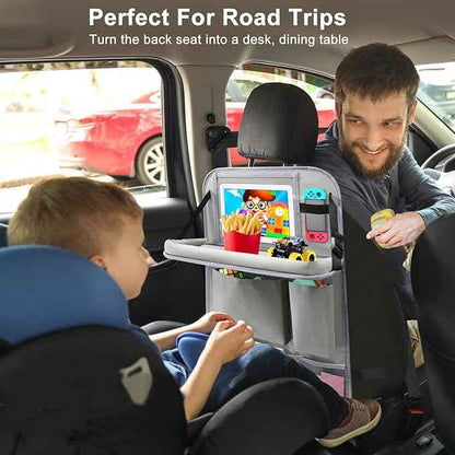 2Pack Car Backseat Organizer with Foldable Table Tray,6 Storage Pockets Car Storage Organizer with Tablet Holder,Car Seat Back Protectors Kick Mats Travel Accessories (Grey)