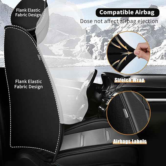 YORKNEIC Seat Covers for Cadillac XTS 2013-2019:5 Full Seat Full Set Faux Leather Car Seat Covers for Cadillac XTS Automotive Seat Cushion with Airbag Compatible(5 Full Seat,Black&Grey)