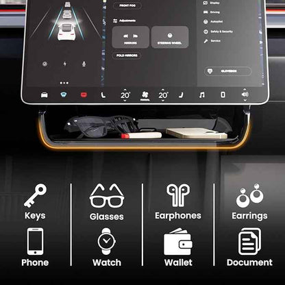 Model Y Juniper Under Screen Storage Organizer 2025-2026/Model 3 Highland 2024-2026, Center Console Organizer Tray Tissue Holder for Tesla Model Y Juniper Accessories, Black