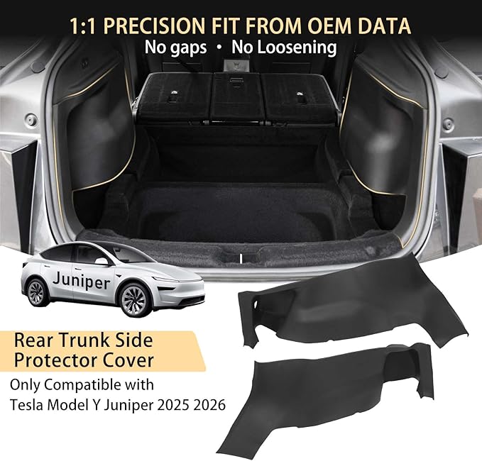 2PCS Rear Trunk Side Protector Covers for Tesla Model Y Juniper 2025 2026, Full Coverage Left & Right Trunk Side Guard Panel Protectors for Model Y Juniper Accessories, Anti-Scratch, Wear-Resistant