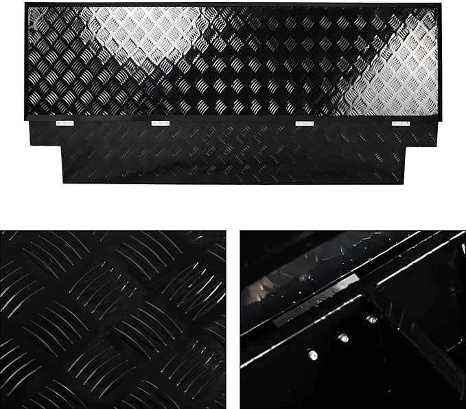 69 Inch Black Heavy Duty Aluminum Tool Box Wide Utility Trailer Stripes Plated 5 Bar Tread for Pick Up Truck Bed RV ATV Organizer Trailer Storage ToolBox w/Lock and Keys (69"X20"X14.75")