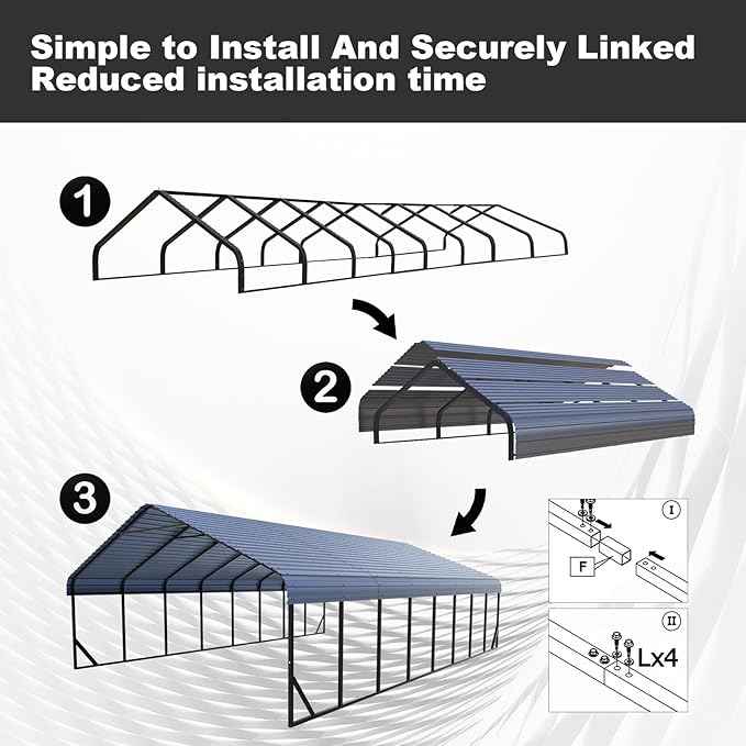 20x40 ft Metal Carport for Outdoor Garages Steel Heavy Duty Portable Garage with Large Tall Carports Canopy for Snow, Car Ports with Galvanized Steel Roof & Frame - Grey