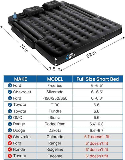 JOYTUTUS 6.4-6.7Ft Truck Bed Air Mattress with Built-in Air Pump, Inflatable Mattress Full Size Regular Beds for Outdoor Camping,with Carry Bag&Cup Holder,Black
