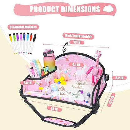 Upgraded Kids Travel Tray for Car Seat - Travel Tray for Airplane, Toddler Lap Tray, Carseat Lap Desk for Kids Road Trip Activities, Pink Unicorn - 2 PCS