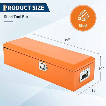 Garvee Black Steel Truck Bed Tool Box, Diamond Plate Tool Box with Side Handle and Lock Keys, Storage Toolbox Chest Box Organizer for Pickup, Truck Bed, RV, Trailer