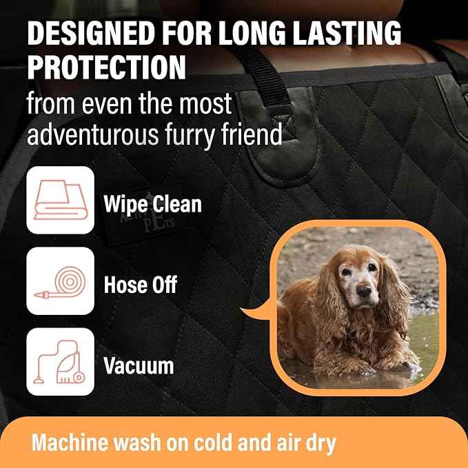 Active Pets Black XL Dog Car Hammock Back Seat Cover, Waterproof Backseat Cover Protector for Truck Bench Rear of Sedans or SUVs, Essential Pet Supplies Vacuum or Wipe Clean, Machine Washable