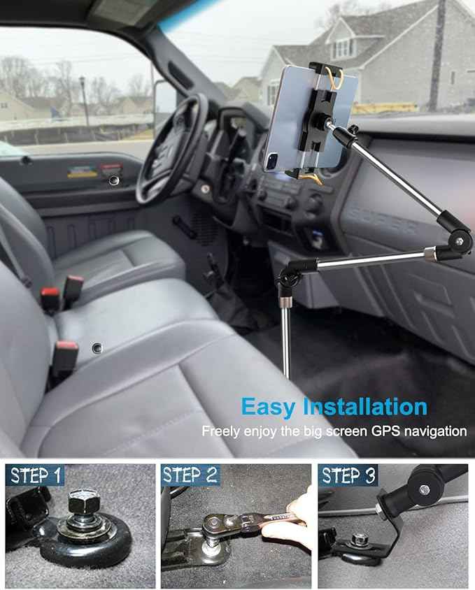 woleyi Car Truck Seat Rail Large Tablet Mount, Car Floor Bolt Tablet Holder Stand with 360° Rotation Foldable Arm for iPad Pro 12.9/Air, Galaxy Tabs, Surface Pro/Go, Kindle Fire and 9.5-14.5" Tablets