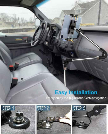 woleyi Car Truck Seat Rail Large Tablet Mount, Car Floor Bolt Tablet Holder Stand with 360° Rotation Foldable Arm for iPad Pro 12.9/Air, Galaxy Tabs, Surface Pro/Go, Kindle Fire and 9.5-14.5" Tablets