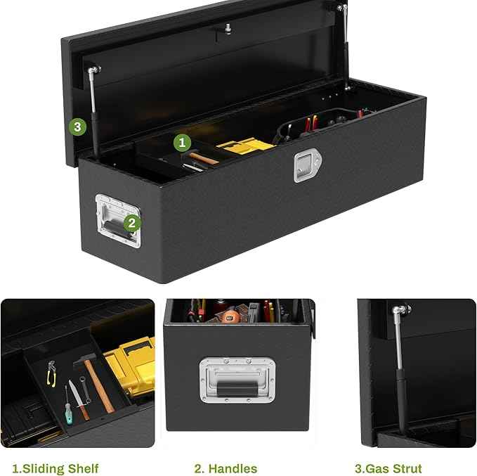 AUTOSAVER88 39 Inch Truck Bed Tool Box, Heavy Duty Aluminum Diamond Plate Tool Box Chest, Waterproof Chest Storage Box with Sliding Shelf and Lock for Trucks, Trailers, RVs, Warehouses