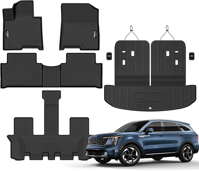 Floor Mats Fit for Kia Sorento Hybrid 2021-2025 2026 (PHEV&HEV) Trunk Mat with Backrest Mat All Weather TPE Rubber Cargo Liner Back Seat Protector Full Set for Sorento 2025 Plug-in Hybrid Accessories