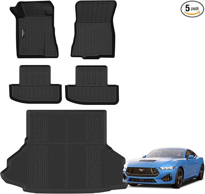 Floor Mats & Cargo Liner Custom Fit for Ford Mustang 2026 2025 2015-2024 (NOT for Mach-E) All Weather TPE Rubber 1st & 2nd Floor Liners Automotive Trunk Mat for Mustang 2025 Accessories, Black