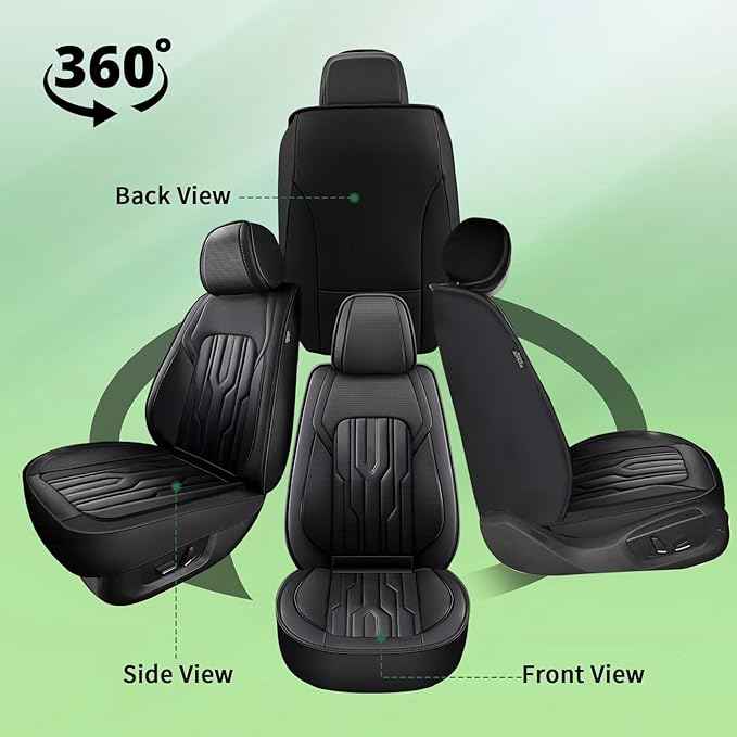 YORKENIC Fit for Ford Fusion Seat Covers Front Set 2010-2020: Breathable Leather Car Seat Covers Compatible Airbag (2 Front Set, Black)