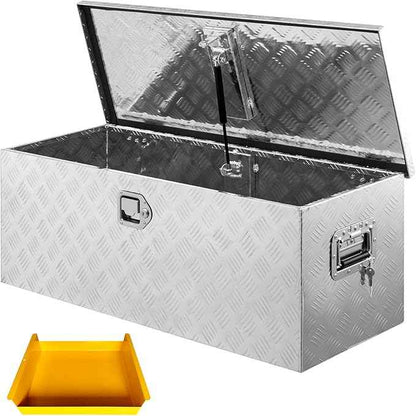 Truck Bed Tool Box Aluminum with Lock and Keys, 30x15x15 Inch, Weatherproof Storage Chest Organizer, Side Handles, Gas Strut Lid, Large Capacity Heavy Duty Steel Metal Tool Box for Pickup, Trailer, RV