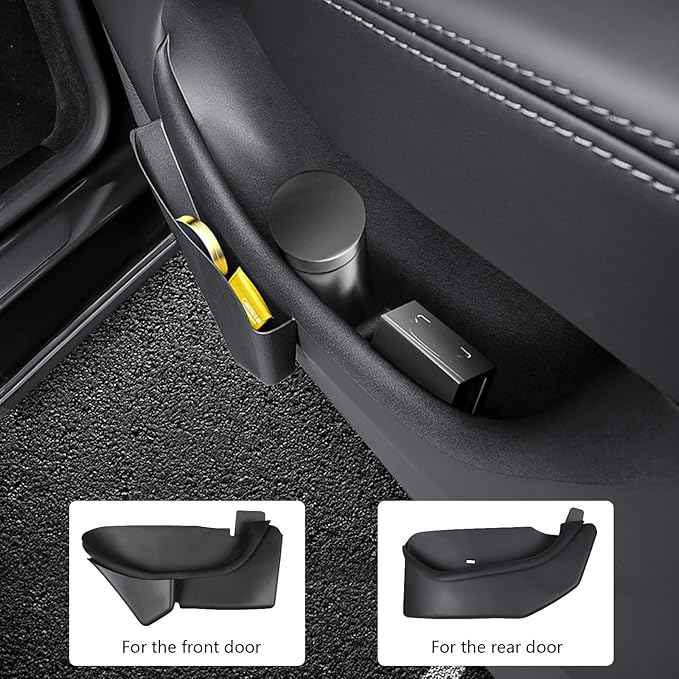 Door Storage Organizer Set for Tesla Model Y Juniper 2025 2026, 4 Pieces, Front & Rear Door Pocket Trays