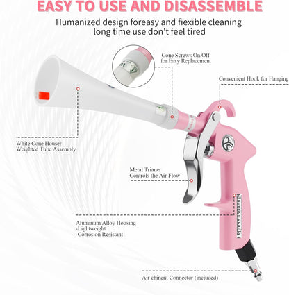 Tornado Dry Cleaning Gun Detailing Interior Dryer Air Blow Gun High Pressure Blower Gun for Women Car Detailing Kit Interior Cleaner Works with Air Compressor and Quickly Removes Surface Dirt Pink