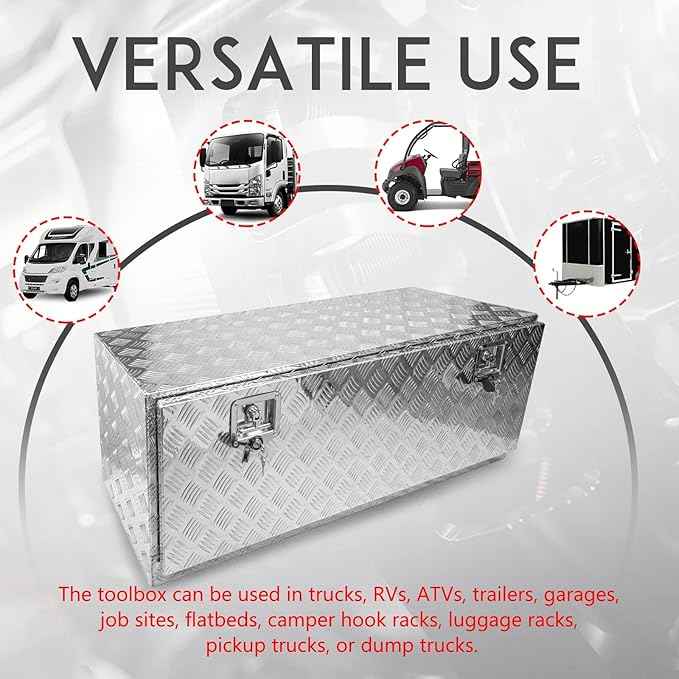 48 * 18 * 18 Aluminum Heavy Duty Diamond Plate ToolBox Chest Box Pick Up Truck Bed RV Trailer Toolbox Storage Organizer with T-Handle Latch Dual Lock Keys - Silver