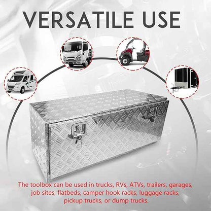 48 * 18 * 18 Aluminum Heavy Duty Diamond Plate ToolBox Chest Box Pick Up Truck Bed RV Trailer Toolbox Storage Organizer with T-Handle Latch Dual Lock Keys - Silver