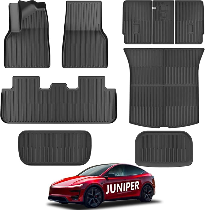 KARPAL Floor Mats Fit for Tesla Model Y Juniper 2025 2026 5-Seat (Not Fit 7 Seats), TPE All Weather Floor Mats & Trunk Mats Backrest Mat 9-PCS for Model Y Juniper Accessories