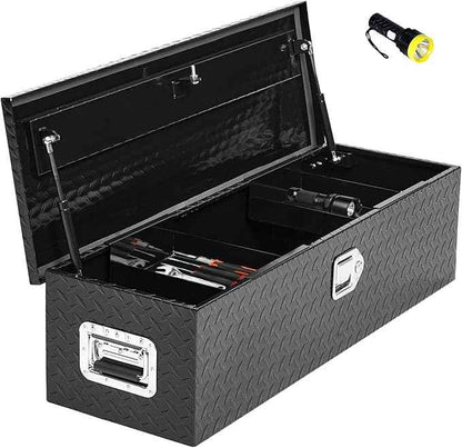 Heavy Duty Aluminum Diamond Plate Truck Toolbox with Sliding Shelf, Waterproof Truck Storage Organizer Chest for Pick Up Truck Bed, Toolbox Storage with Side Handle, Lock and Keys (48*15*15)