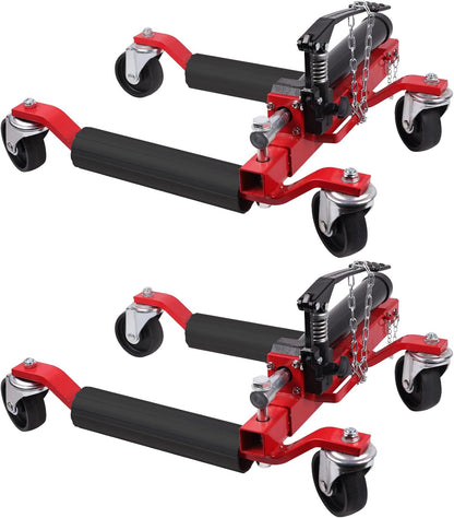 2 Pcs Car Wheel Dolly with Hydraulic Tire Jack, 1500LBS Capacity Trailer Dolly for Vehicle Positioning for Truck RV Trailer, Red