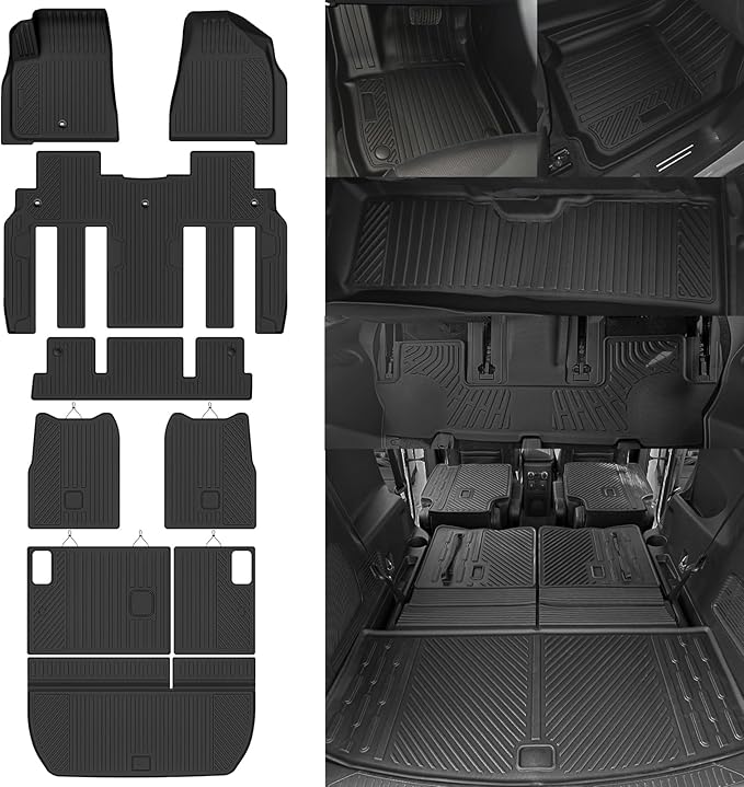 Custom Fit Floor Mats for Chevy Traverse 2009-2017/Buick Enclave 2008-2017 7 Seats/Captain Seat, All Weather TPE Floor Liner & Trunk Mat & 2nd/3rd Row Backrest Mat, Full Set Interior Accessories