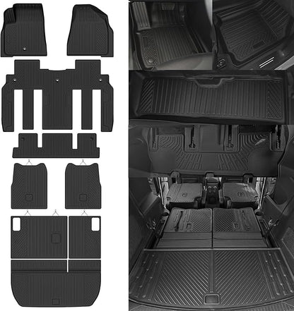 Custom Fit Floor Mats for Chevy Traverse 2009-2017/Buick Enclave 2008-2017 7 Seats/Captain Seat, All Weather TPE Floor Liner & Trunk Mat & 2nd/3rd Row Backrest Mat, Full Set Interior Accessories