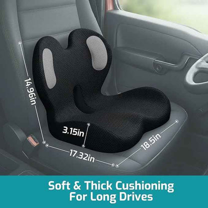 Trucker Seat Cushion, Car Seat Cushions with Lumbar Support Pillow, Ergonomic L-Shaped Orthopedic Memory Foam Pad for Long Driving Back Pain Sciatica Relief, Drivers Office Workers (Black+Mesh Cloth)