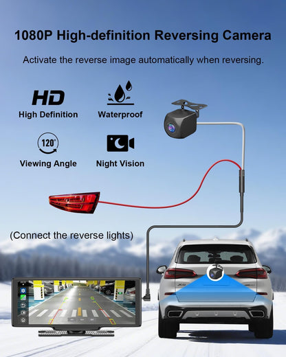 Portable Carplay Screen 10.26'' HD IPS Apple Carplay & Android Auto Screen for Car, Wireless Car Play Stereo with 4K Dash Cam/1080P Rear Camera, Car Audio Receivers,GPS Navigation,Mirror Link,FM,Siri