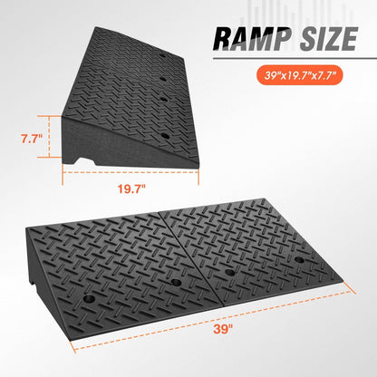 DNA MOTORING 7.7" Rise Rubber Curb Ramp Heavy Duty Loading Driveway Ramp Threshold Ramp 39 in L x 19.7 in W x 7.7 in H for Loading Dock, Warehouse, Wheelchair, Motorcycles, Cars, TOOLS-00654