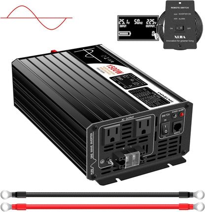 Xijia 1500W(Peak Power 3000W) Pure Sine Wave Solar Power DC 12V Inverter AC 120V 60HZ Solar Converter for Home Use car (DC12V (Range 10V-15V) 1500W)