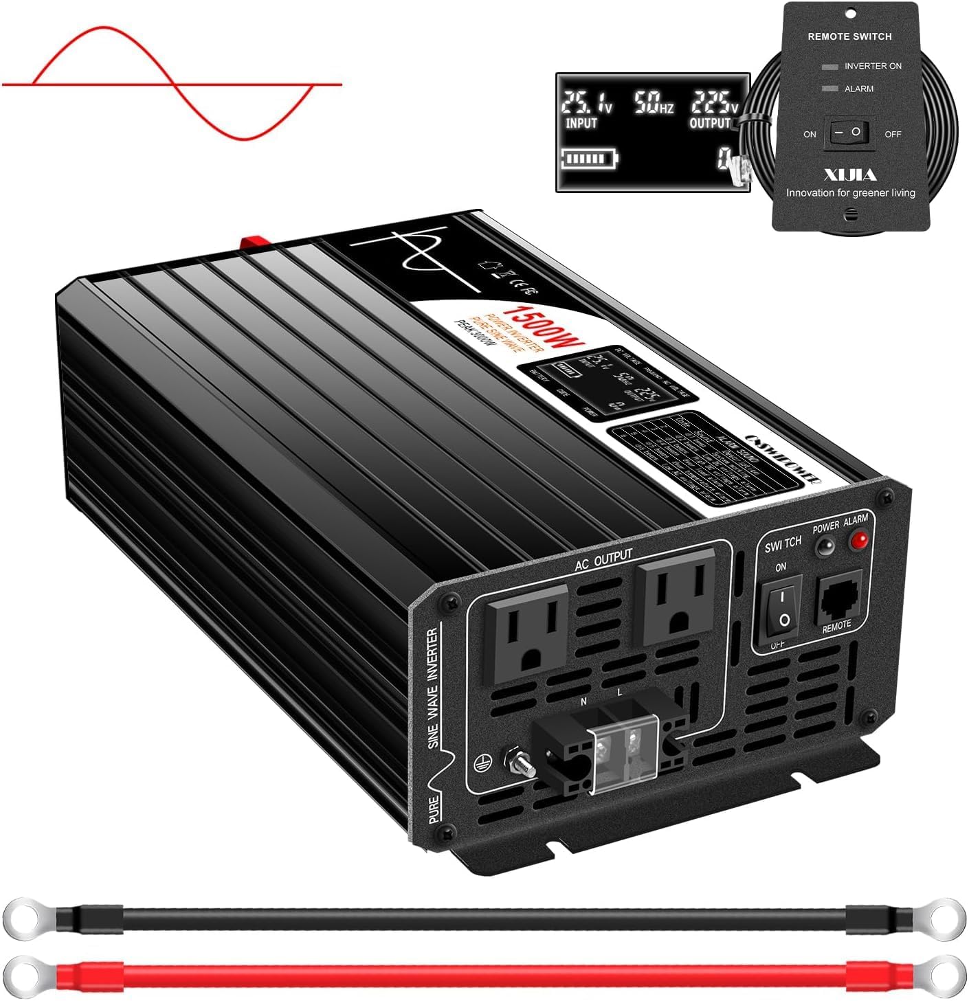 Xijia 1500W(Peak Power 3000W) LCD-Dispaly 48v to 120v Pure sine Wave 60HZ Solar Inverter for Home Use car (DC48V (Range 40V-60V) 1500W)…