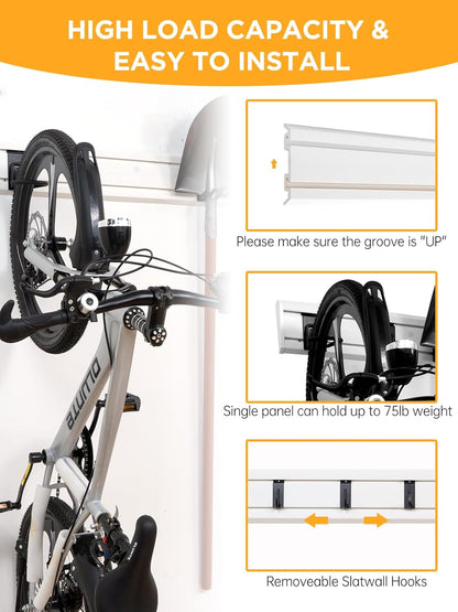 Garage Tool Organizer Wall Mount Slat Wall Paneling Yard Tool Storage for Garage, Bike Storage Rack