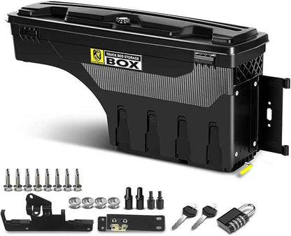 YHTAUTO Truck Bed Storage Tool Box Lockable Compatible with Toyota Tacoma 2005-2023, Passenger Side, 2019-2023 with Storage Box, Swing Waterproof Wheel Well Toolbox